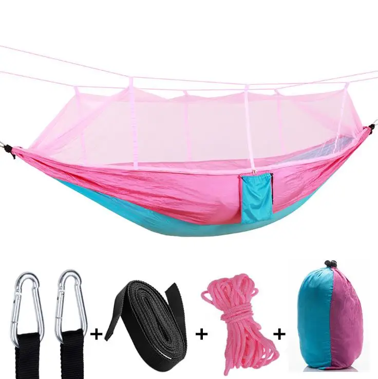 

Lightweight portable outdoor camping nylon single double mosquito net sleeping hammock, Multicolors