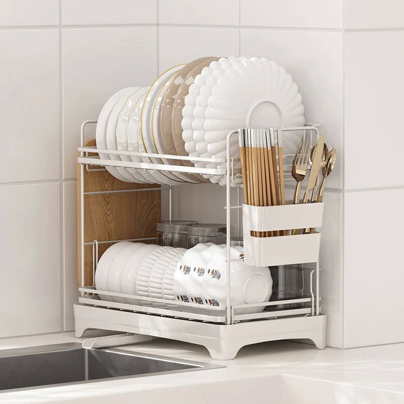 

Yushijia NEW Japanese style 2 tiers Detachable foldable dish drying rack with storage holders for kitchen