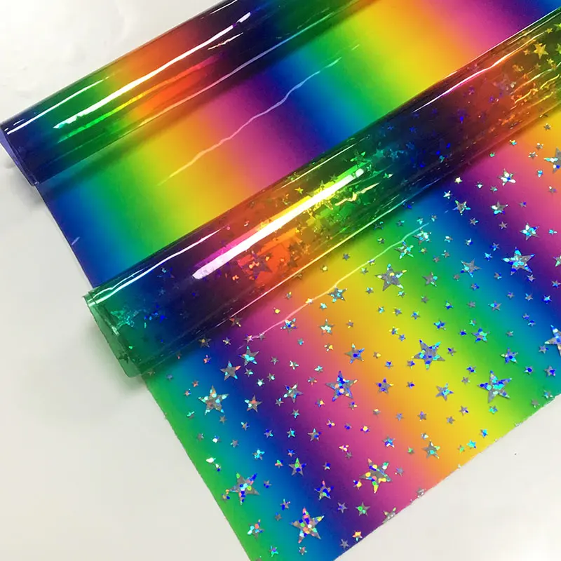 Tpu Transparent   Iridescent Hologram  Lamination Film Fabric Plastic rainbow TPU Film  for Making Cosmetic Bags