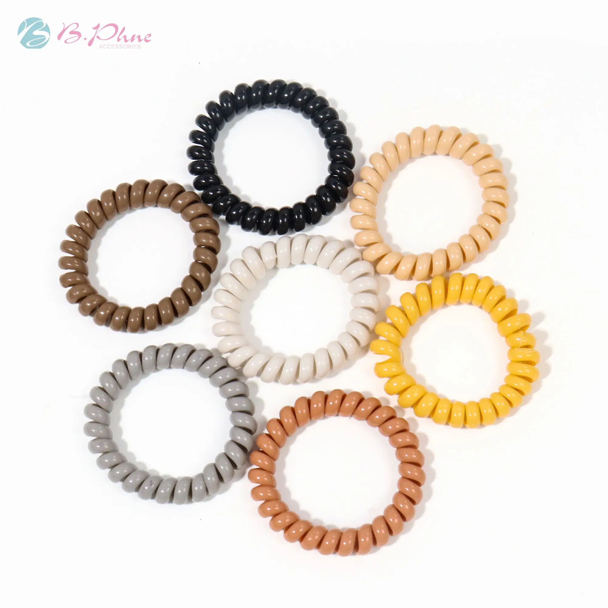

B.PHNE New design spiral hair ring women solid color hair ties telephone wire elastic hair rubber bands