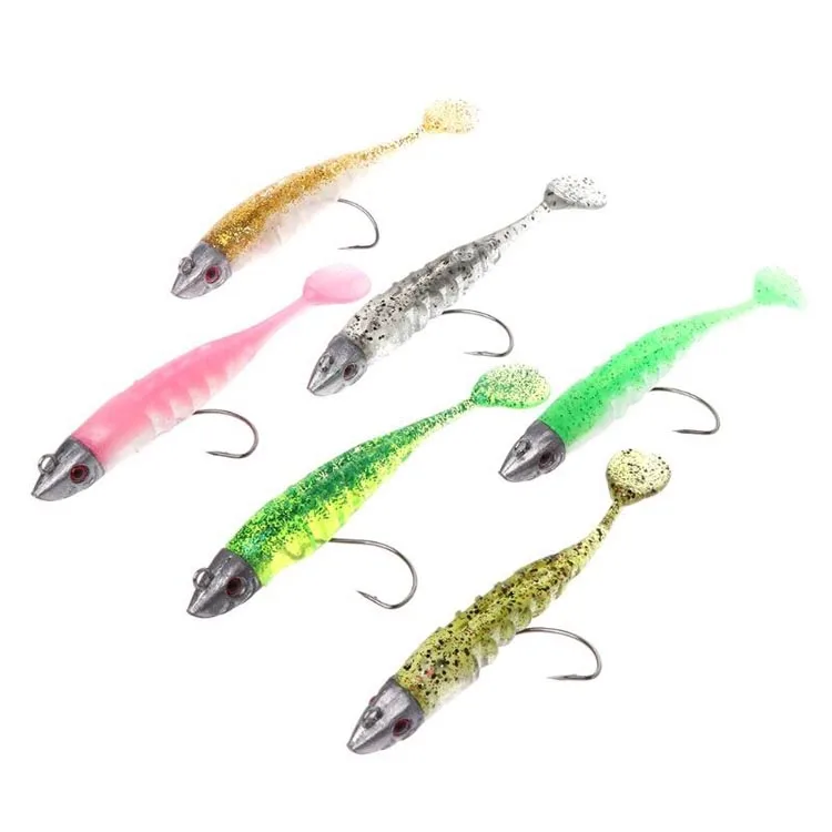 

110mm Soft Lures With Lead Jig Head Tackle Hook Silicone Fishing Bait, Pink/white, green/yellow, green/white, gold/white, transparent yellow