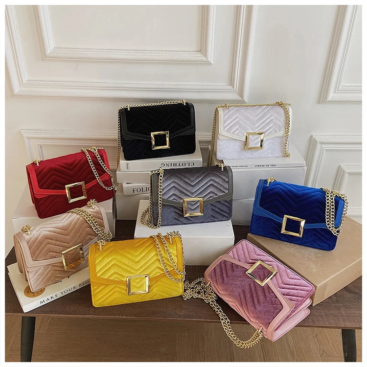 

Latest Luxury Chain Hand Bags Ladies Velvet Handbags Girls Design Velvet Purses For Young Woman