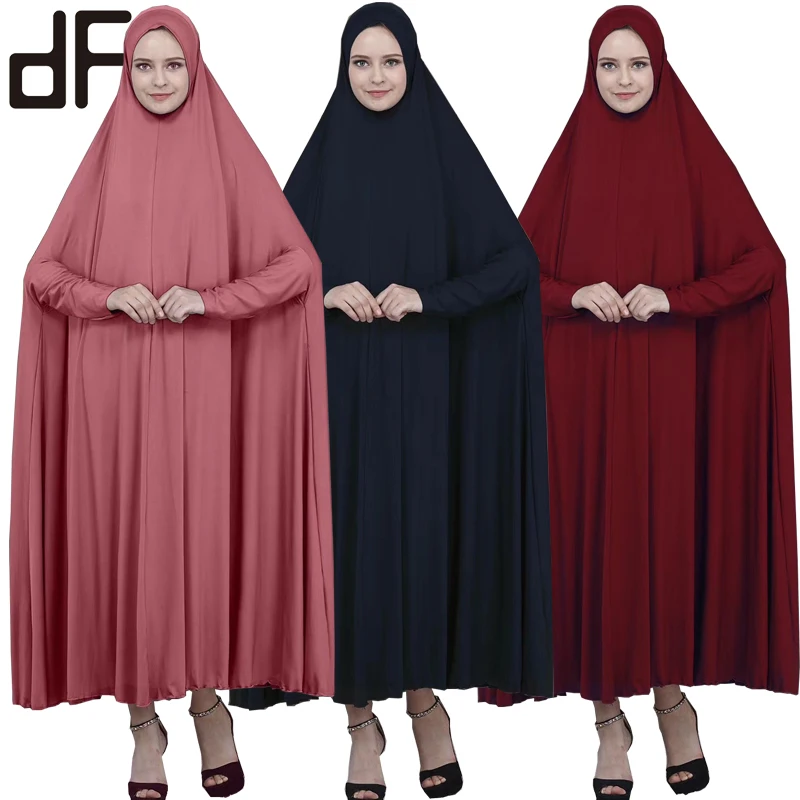 

wholesale 13 colors quality kaftan abaya jubah hoodie caftan fat swing dress one piece prayer dress with hijab arabia clothes, Black,white