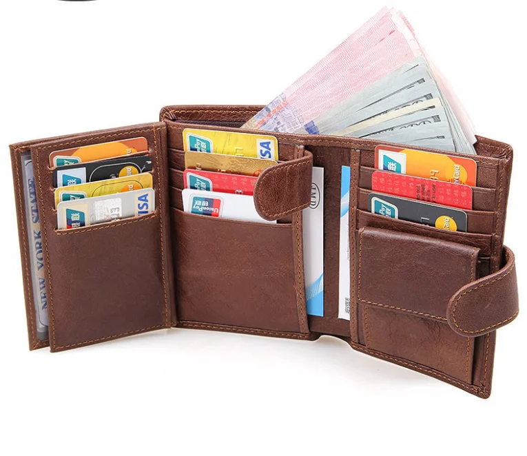 

Wholesale Germany style trifold genuine card wallet leather wallet for men, Black/brown