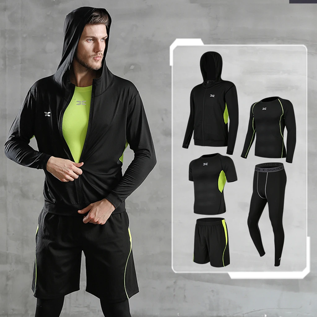 

5 Pcs/Set Men's Tracksuit Gym Fitness Compression Sports Clothes Running Jogging Sport Wear sport shirts men custom, Picture