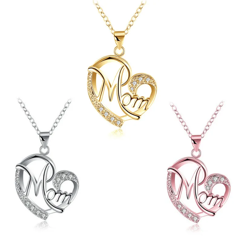 

Wholesale 18k Gold Plated Mama Gift Round Crystal Jewelry Diamond Letter Heart Initial Mom Pendant Necklace For Mothers Day, Silver,gold