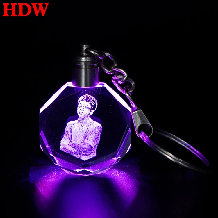 

Cheap wholesale blank round crystal key chains custom colorful led Lights k9 crystal keychain for Wedding Souvenir