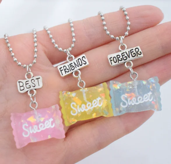 

Hot sale colorful candy accessories beads chain resin best friends forever love bff necklace friendship pendant, Picture shows