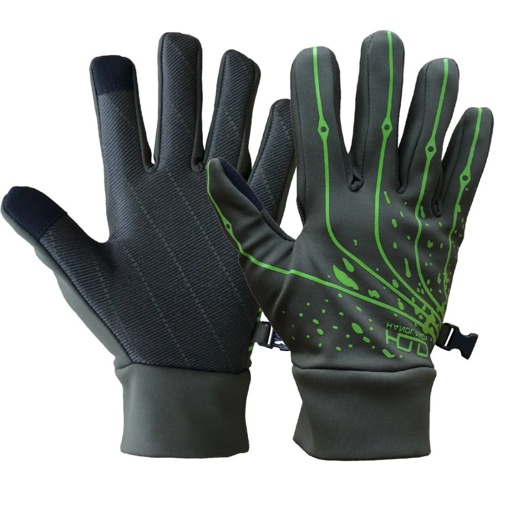 

PRI adjustable elastic cuff gym warm gloves winter screen touch sport gloves Riding Waterproof outdoor gloves, Black/green