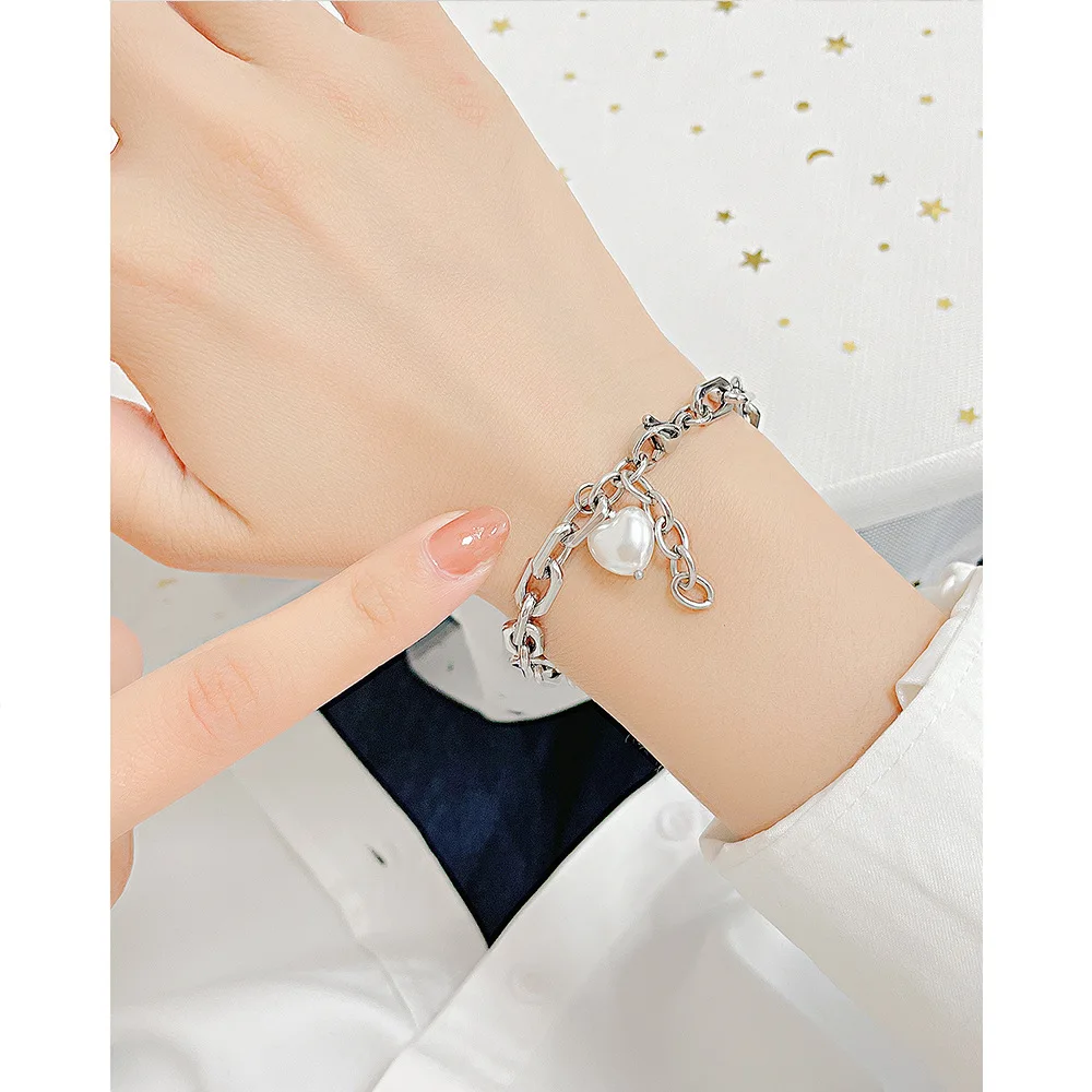 

Accessories fashion all-match stainless steel chain hand jewelry wholesale personality simple love pearl bracelet female