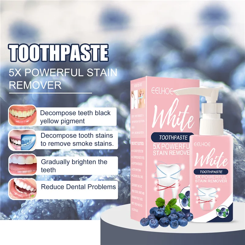 

Chinese EELHOE whitening toothpaste for smokers 5xpowerful stain remover baking soda blueberry mint oral care travel toothpaste