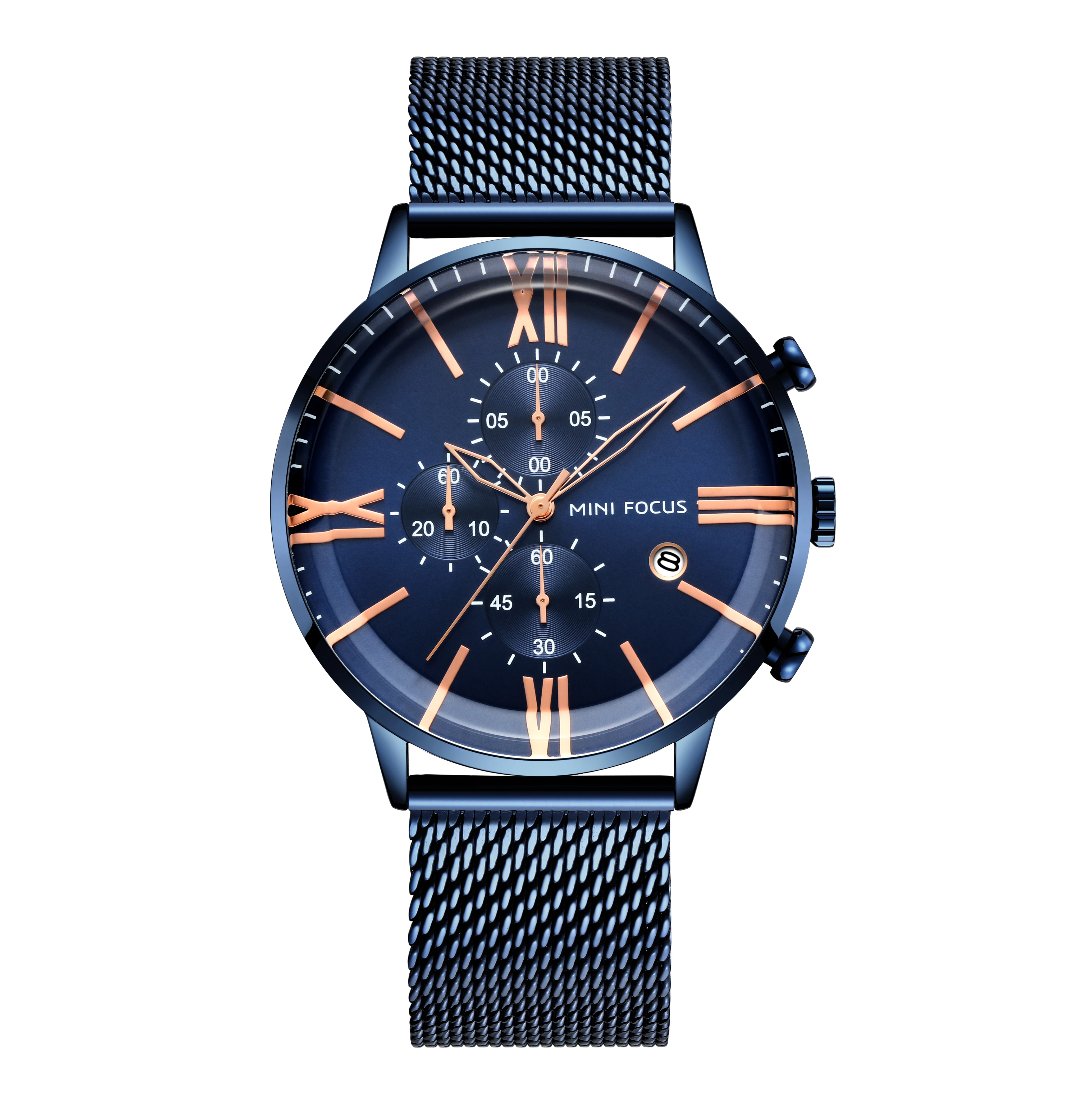 

Fashion Male Watch Multifunctional Chronograph Movement Calendar Waterproof Steel Mesh Belt Watch, 4 colors