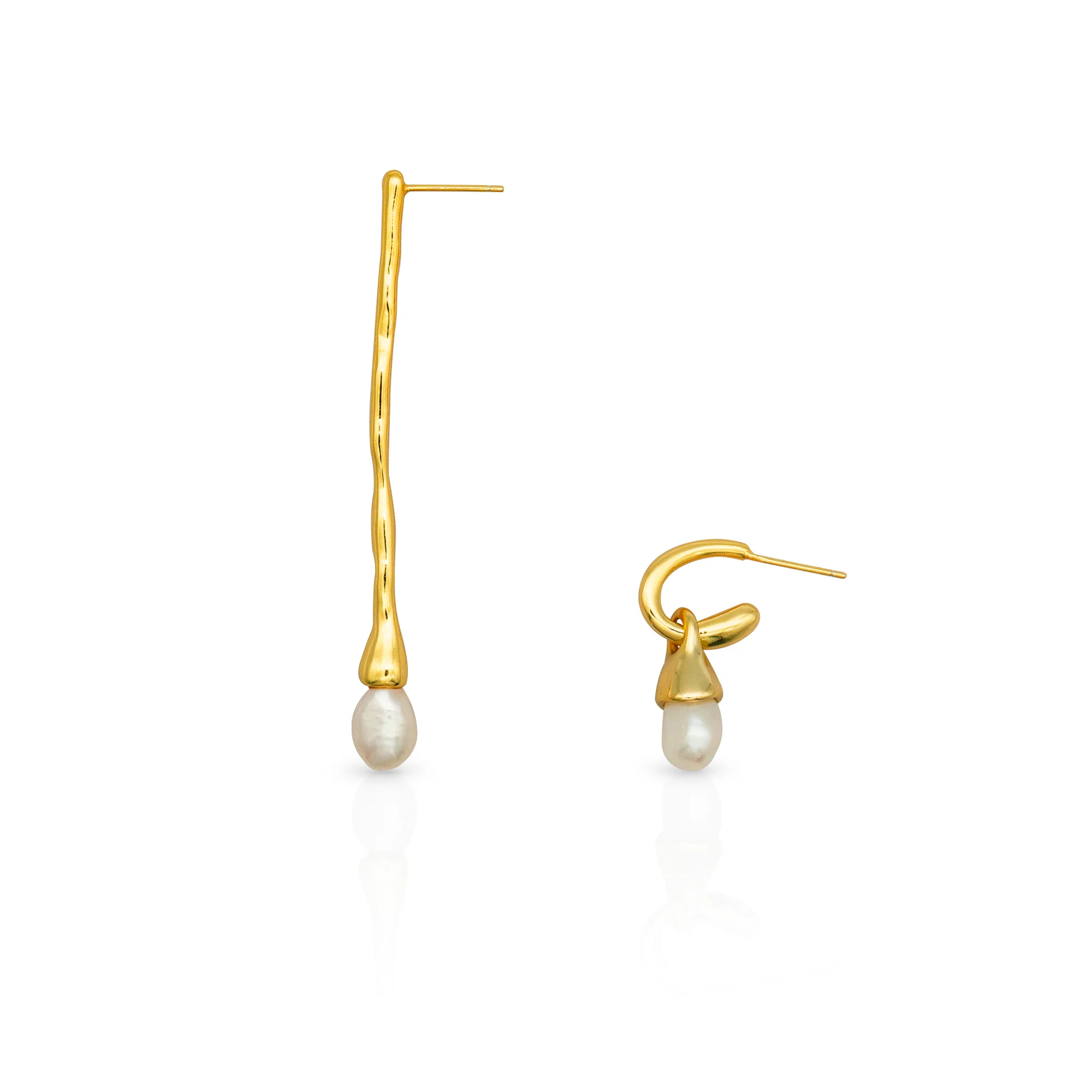 

Chris April 925 silver 18k gold plated minimalist asymmetrical freshwater baroque pearl korean drop earrings jewelry set