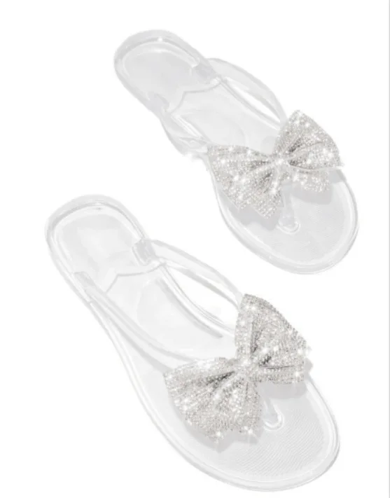 

BUSY GIRL QF2010 Flip-foot bow flashing diamond sandals and slippers clear glitter slippers clear glitter slippers, Color