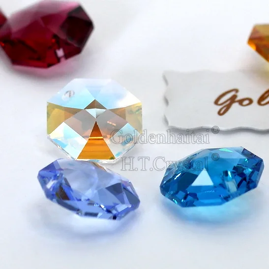

GOLDENHAITAI 14mm one Hole top Quality K9 Original Color Crystal Glass Octagon Chandelier Beads Ornament supplies