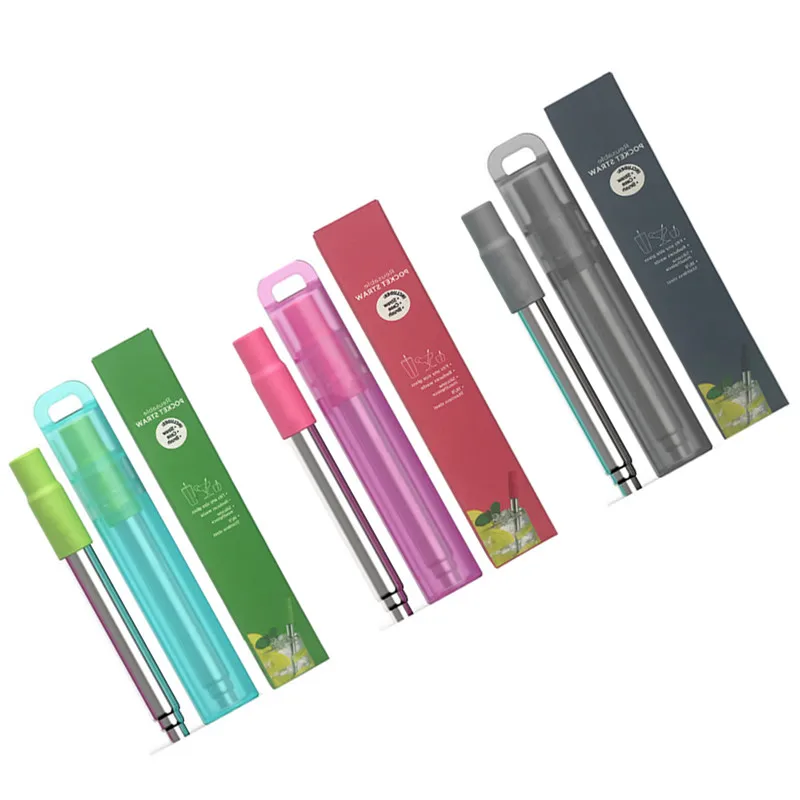 
Collapsible Metal Reusable Portable Stainless Steel Straws with Box 