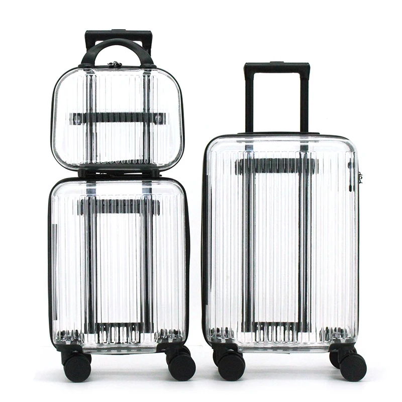 

Wholesale Custom High Quality Suitcase PC Smart Cool Clear Travel Cabin Luggage Fashion Transparent Trolley Bags Luggage, Black,pink