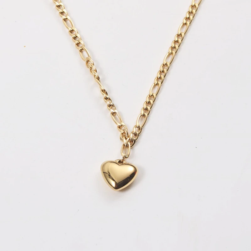 

18K Gold Plated Stainless Steel Heart Pendant Necklace With Figaro Chain