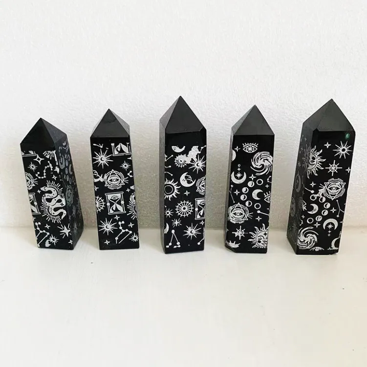 

Wholesale Natural 7-9cm Obsidian Faceted Towers Healing Gemstone Black Obsidian Points