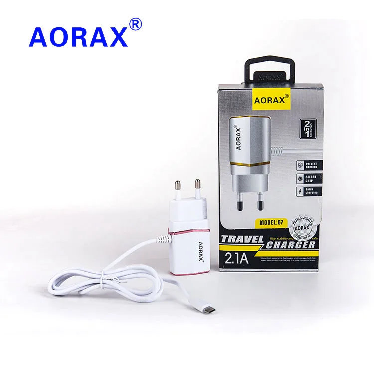 

AORAX 2019 EU Plug 5V 1.2A cellphone multi charger with cable LED Blue light