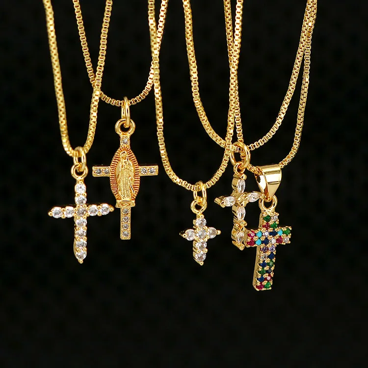 

NZ1118 custom MINI gold diamond cross chain brass pendant women necklace