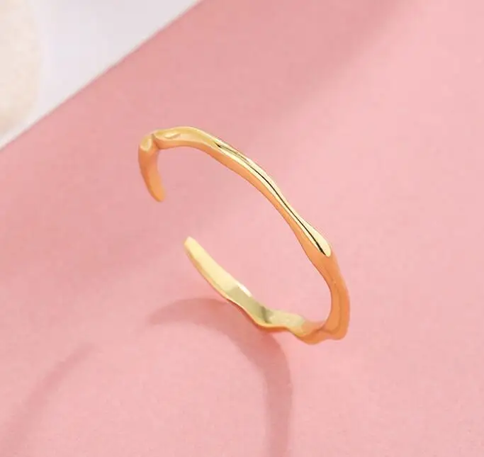 

925 Sterling Silver Korea Rings Female Resizable Handmade Open Ringen Bijoux Argent 925 Massif Pour Femme Fine Jewelry, Gold/silver