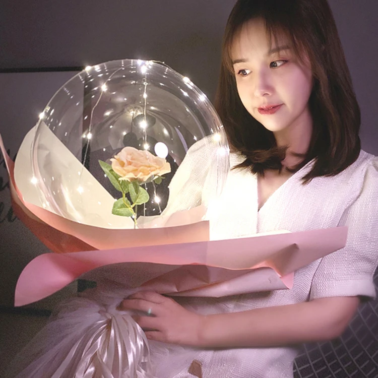 

2020 New Valentine's Day Mother's Day Wedding Gift Toy LED Balloon Round Transparent Rose bobo Balloon