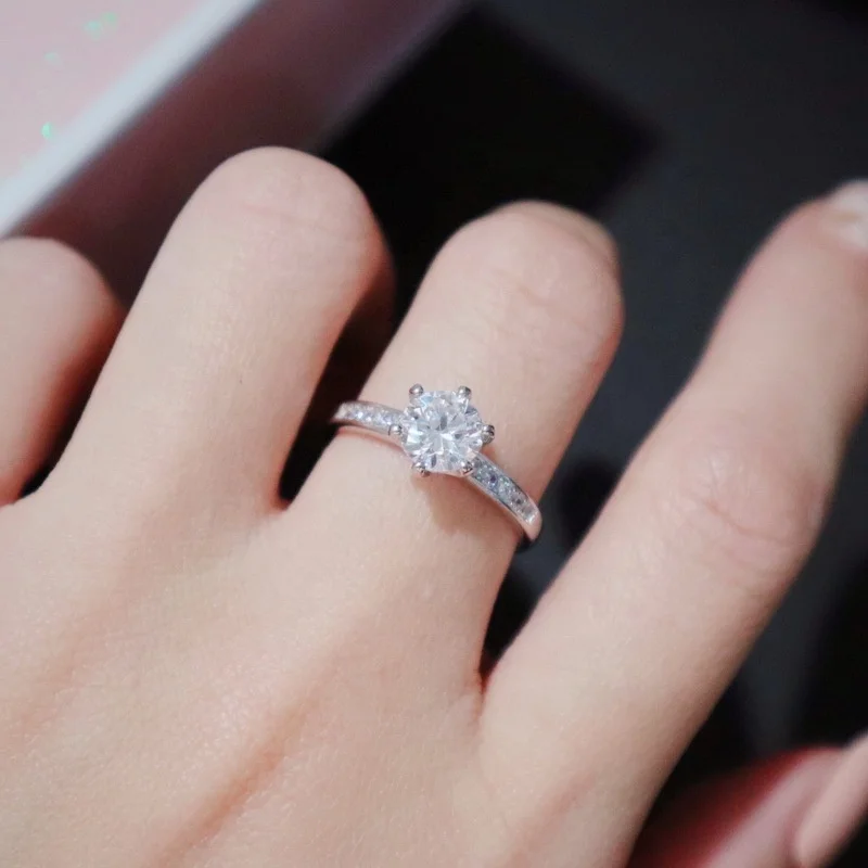 

100% 925 Sterling Silver Fashion Classic Six Claw Zircon Wedding Rings for women Girl Jewelry Wedding Engagement Ring Gift