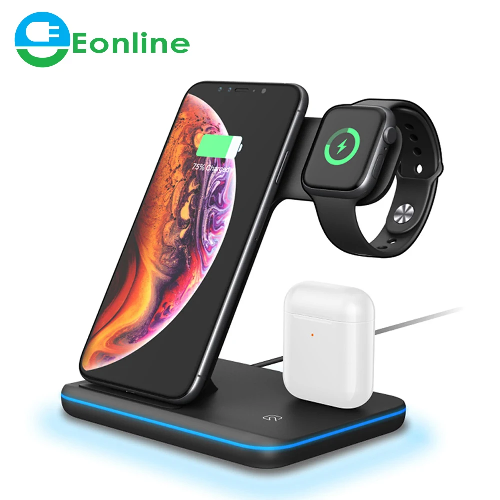 

Eonline 3 in 115W Fast Qi Wireless Charge Universal 3 in 1 Wireless Charger For Smart Watch Airpods Phone Stand Charging