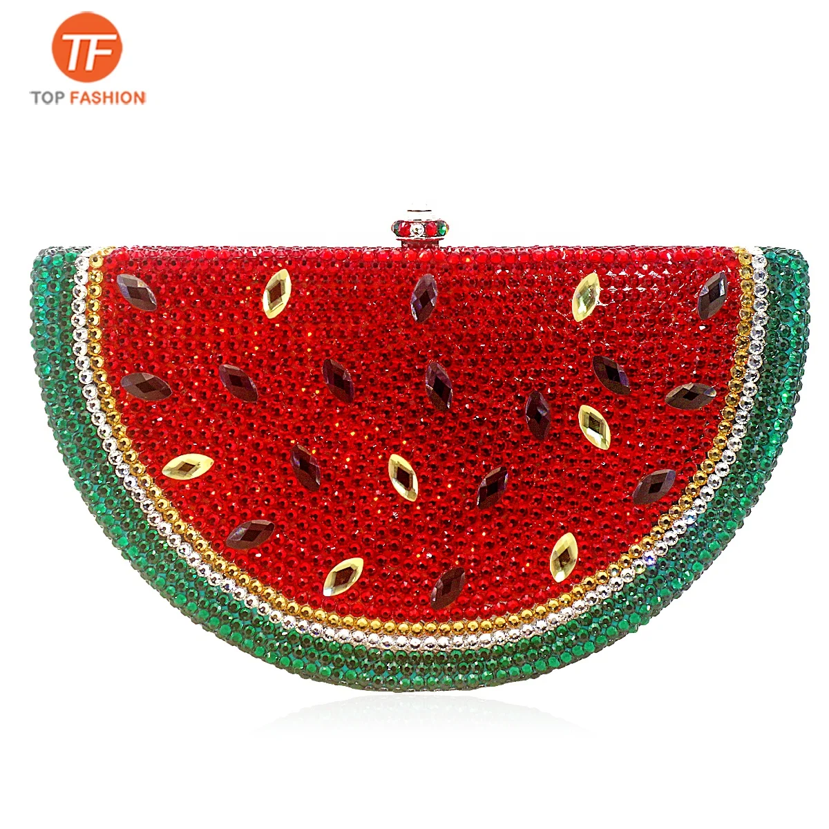 

Factory Wholesales Elegant Crystal Rhinestone Clutch Evening Bag for Formal Party Handmade Watermelon Minaudiere Purse, ( accept customized )