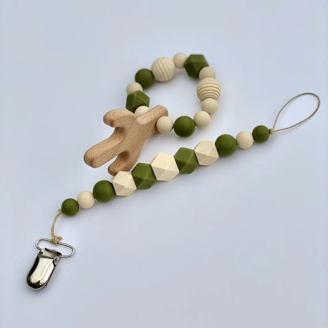 

Wood Silicone Beads Cactus Wooden Ring Bracelet Infant Teething Metal Soother Clip