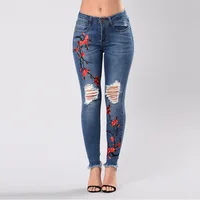 

YSMARKET Plus Size 3XL Woman Jeans High Waist Ripped Denim Pants Embroidery Skinny Washed Stretch Pencil Trousers E8051