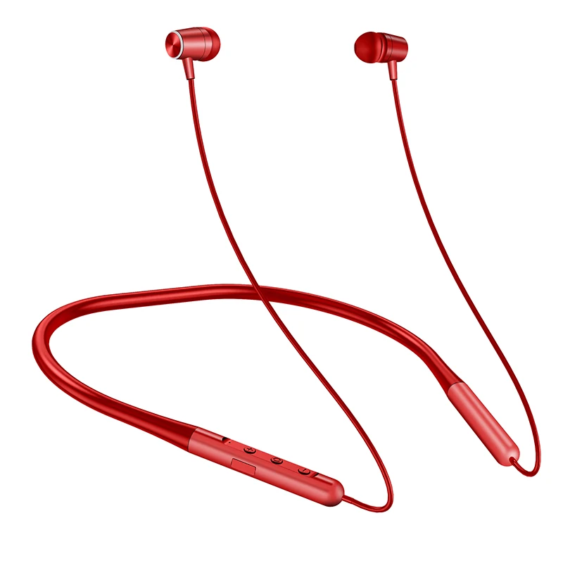 

2021 Private Model High Quality Sport Silicon Collar Earphone Neckband Wireless Headphones Wireless Neckband Earphone, Black,red