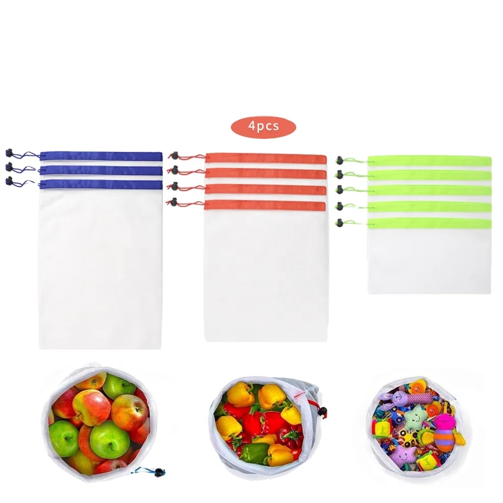 

Eco friendly Reusable fruit vegetable Polyester Mesh net packaging Bags, White