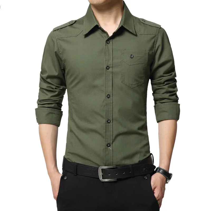 

100% Cotton High Quality Military Man shirts 2021 fashion Long Sleeve Slim Men's tops casual Business Man Brand Clothing 4XL