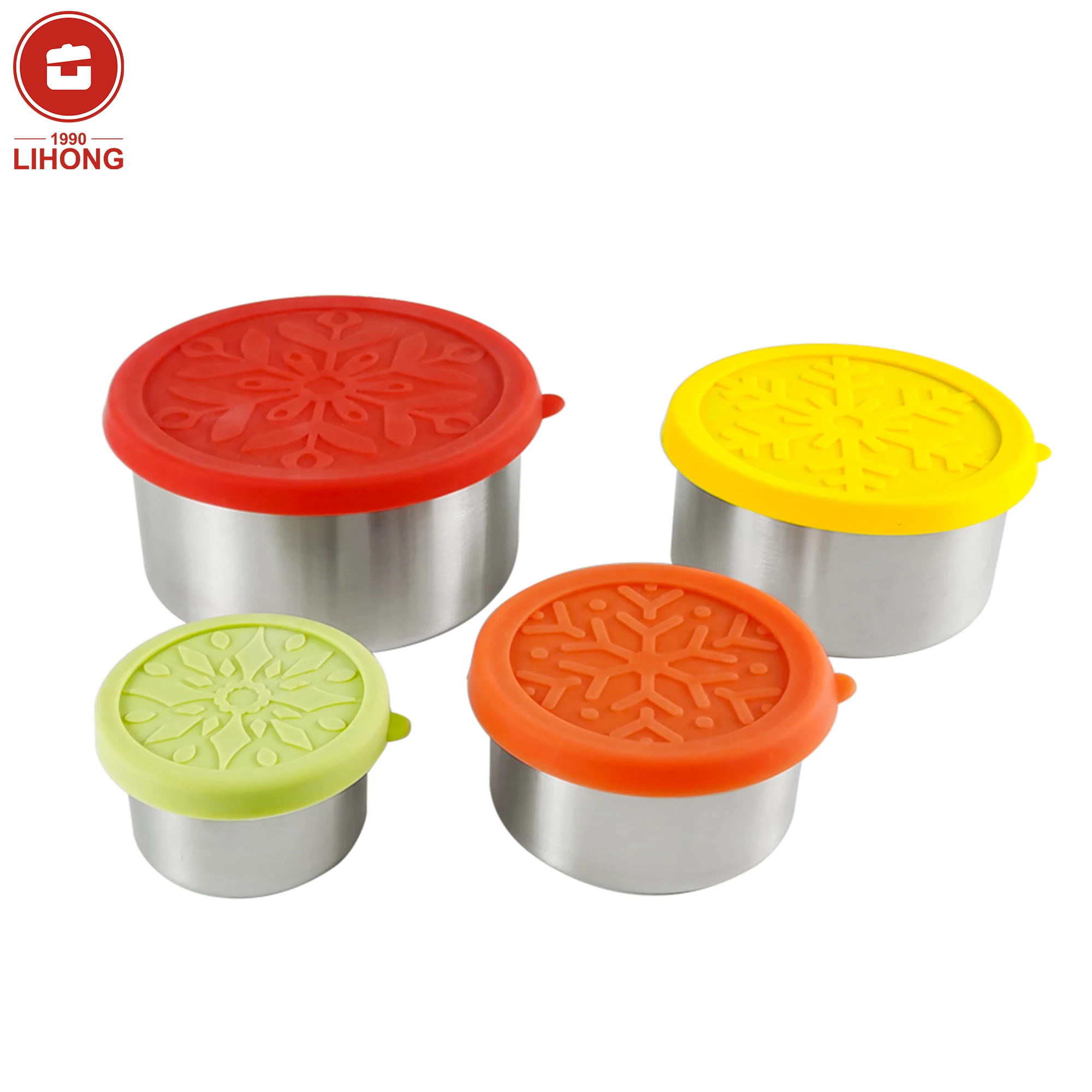 

LIHONG Custom Silicone Round Stainless Steel Portable 300ml500ml Bento kids Lunch Box stackable Airtight food storage containers, Silicone lid