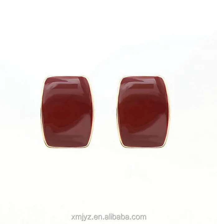 

South Korea'S Simple Square Wine Red Retro Port Style Simple And Cold Style Earrings Earrings Women