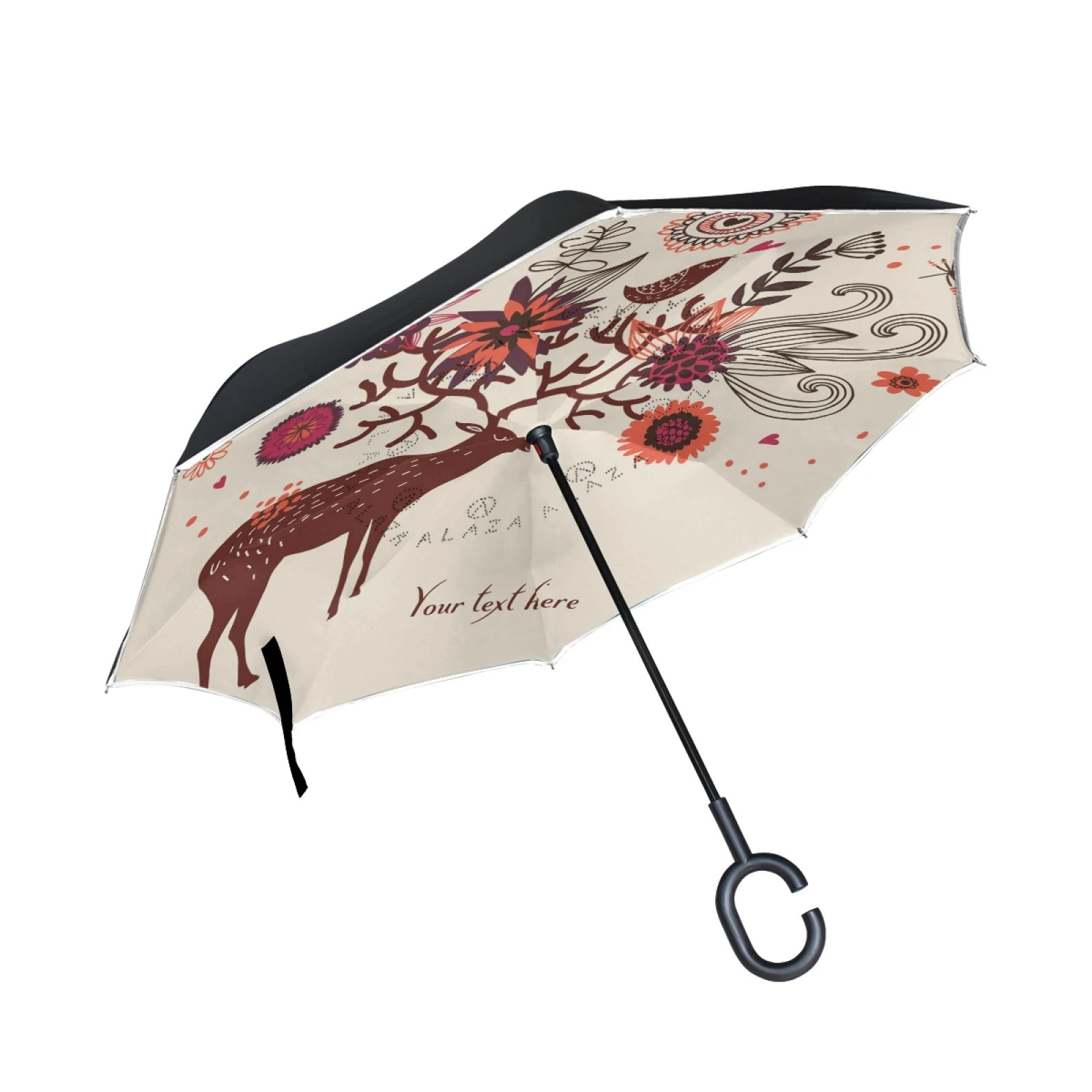 

Custom Inside Full Printed Double Layer C Handle Windproof Car Reverse Inverted Umbrella For Women, Customized color