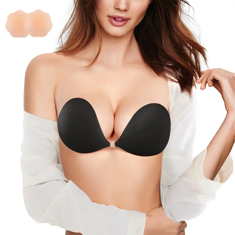 

Adhesive Bra Strapless Sticky Invisible Push up Silicone Bra for Backless Dress, Black, nude color