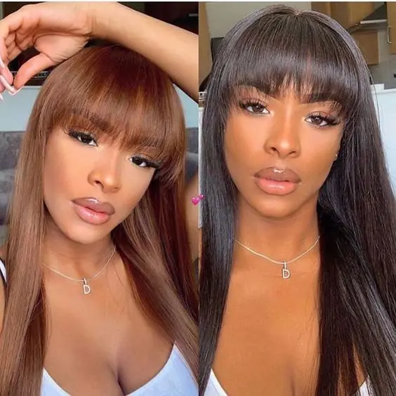 

Rshow Brazilian Straight Full Machine Made Wig With Bangs No Lace Front Human Hair Wigs Natural Color
