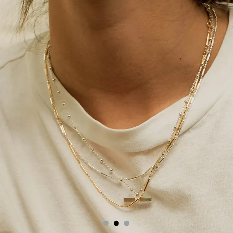 

Joolim Jewelry 18K Gold Plated Little Beads Cylinder Mixed Chain Necklace Stainless Steel Jewelry Wholesale