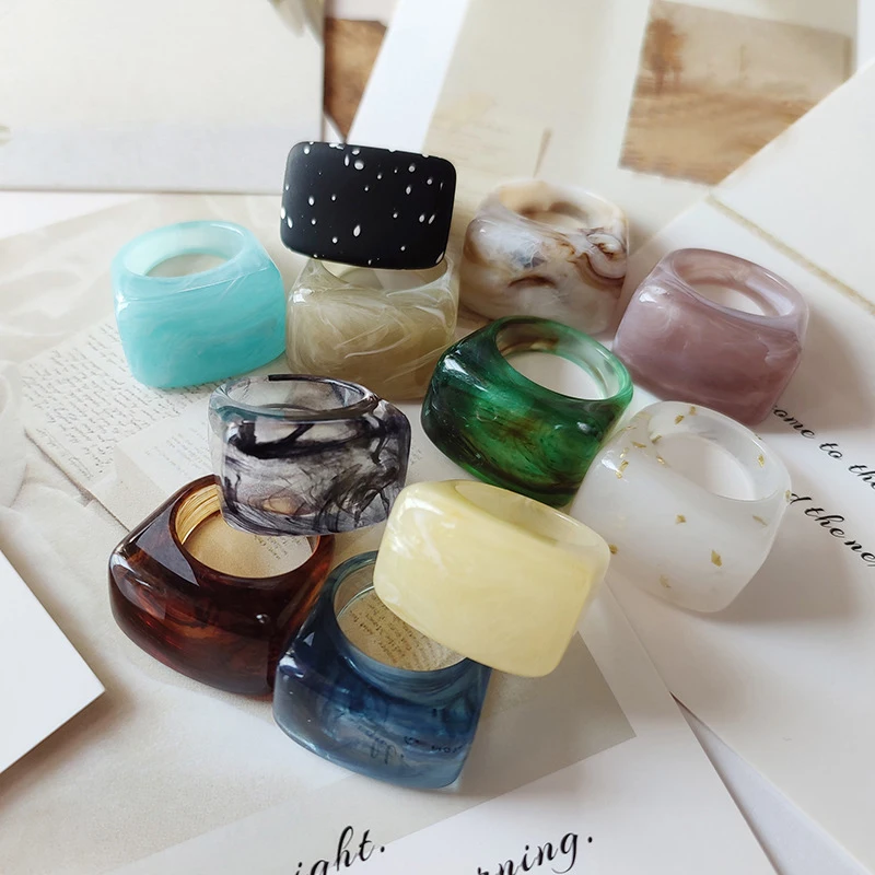 

Colorful Korea Acrylic Ring Resin Tortoiseshell Square Ring