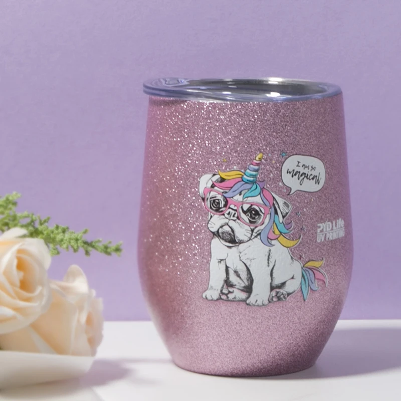 

Amazon Hot Sales Sublimation Glitter Cup Custom Logo Stainless Steel Vacuum Insulated Wine Tumblers With Lid, Colored