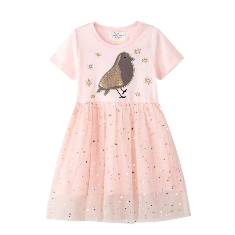 

New arrival summer girls bird foil gold printing round collar short sleeve dress Clothes Sets, Picture shows