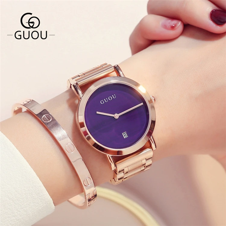 

GUOU 8127 B Girl Luxury High Quality Japan Movt Rose Gold Wrist Watch Stainless Steel Bracelet Quartz Wristwatches for Women