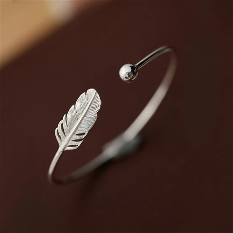 

Aimgal Jewelry s925 silver bracelet feather open bracelet women's silver Amazon hot sale