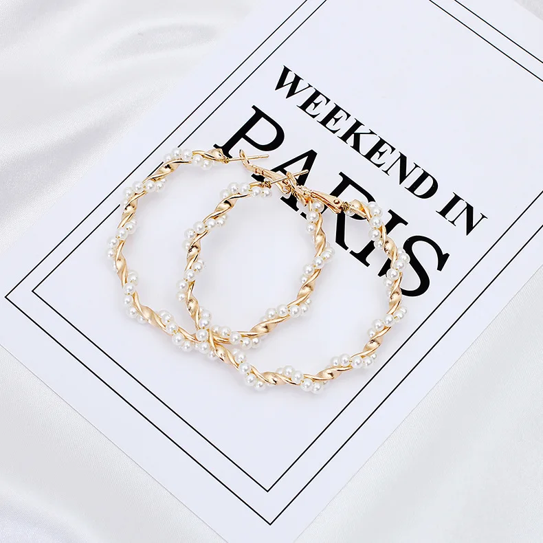 

Korean Ins Personality Wild Pearl Circle Large Circle Earrings Pearl Sets Pack Women For Bridesmaids