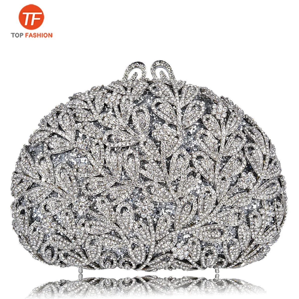 

Sparkle Silver Crystal Rhinestone Clutch Purse Florals Evening Bag for Wedding Bride Wholesales from China Supplier, Silver ( accept customized )