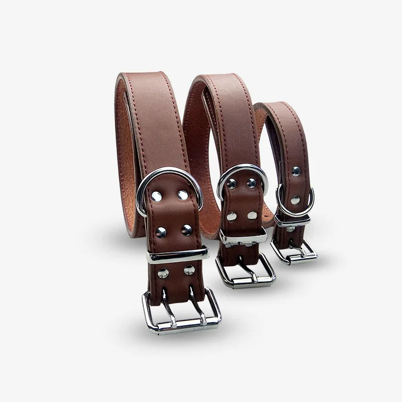 

2021 High Quality Soft Adjustable Luxury Custom Genuine Leather Pet Dog Collar For Large Medium Dog Cats, Brown