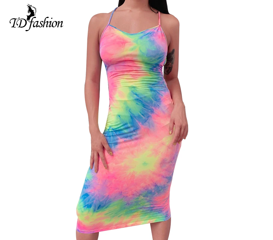 

Wholesale Tie Dye Midi Dress Strapless Women Casual Dresses